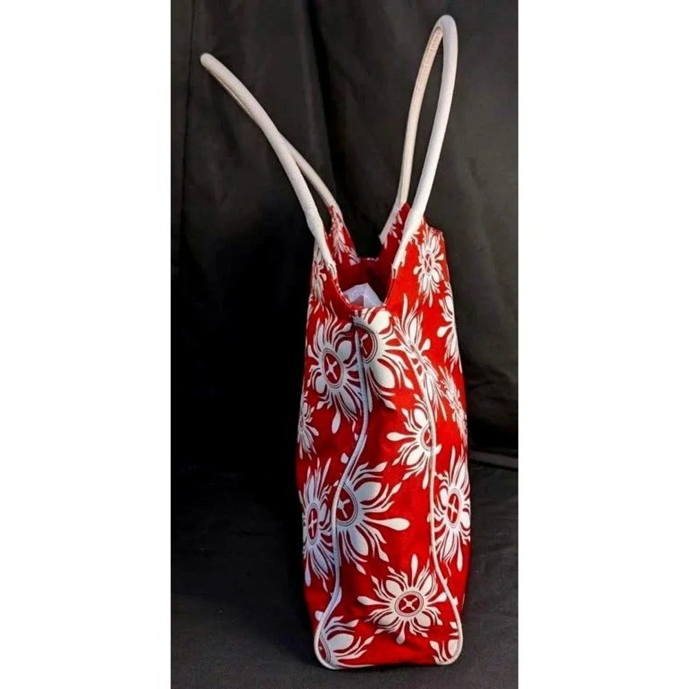 NWOT ~ Lancome Cherry Red & White Sunburst Floral Canvas Tote Bag ~ Beach Summer